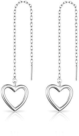 Sterling Silber Herz-Faden-Ohrringe