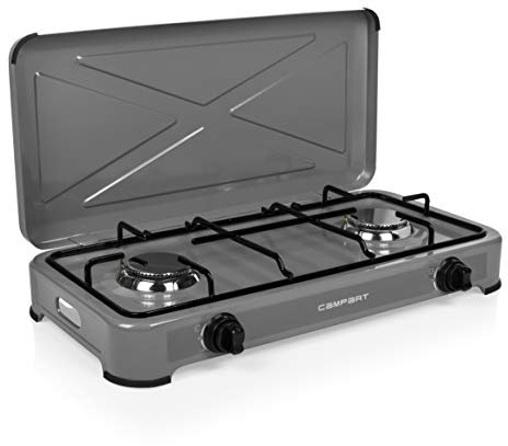 Campart Fornello a Gas 2 Fuochi GA-8402, Campeggio Unisex Adulto, Argento, 62.7 x 33.5 x 12.5 cm