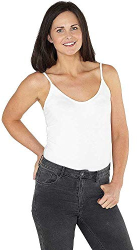 Just Essentials Womens Bodysuit Stretchy Strappy Cami Vest Top Leotard UK Seller - White - Size 20