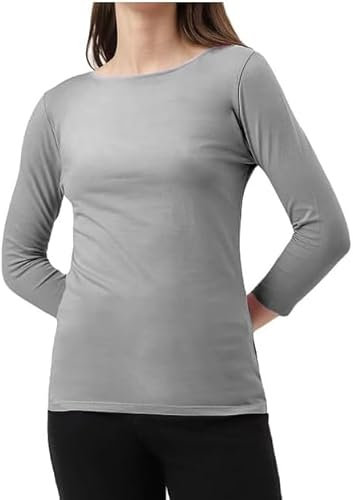 BODYWEAR LTD - Women's Long Sleeve Round Neck T-Shirt Top with Soft Stretch Fabric, Stylish Lightweight Casual Layering Piece for Everyday Comfort and All Season Wear (Light Grey, UK Size S/M)