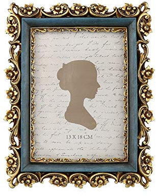 Sunlit Vintage-Bilderrahmen, 12,7 x 17,8 cm, luxuriöser antiker Bilderrahmen mit Glasfront, Foto-Display, Tisch-Wandbehang, Geschenkideen, Gold und Blau