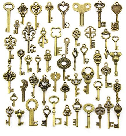 YMWALK Antique Bronze Keys Charm Pendants Set Random Shapes & Sizes Charms key Handmade Accessories for DIY Jewelry Making (50 Pcs)