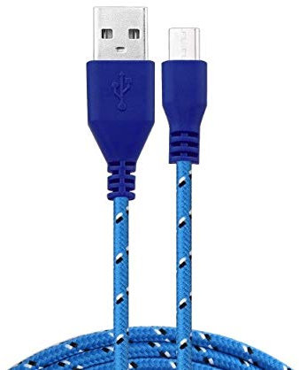 Braided Cable 1 m Micro-USB for Alcatel 1 2019 Android Smartphone Charger USB Connector Lace Nylon Wire (Blue)