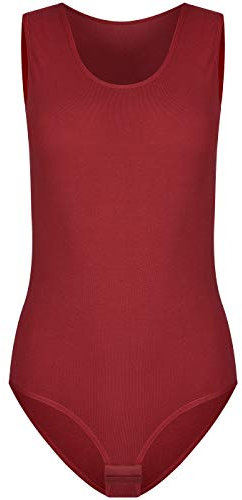 Evoni Damenbody l Damen Overall Bodysuit mit Rundhals l breite Träger l Verschluß-Haken l Unterzieh-Body mit optimaler Passform l sportlicher Damen-Body L Bordeaux