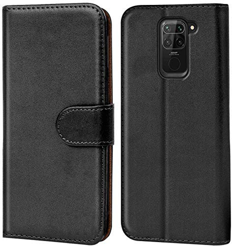 Verco Handyhülle für Xiaomi Redmi Note 9 Hülle, Schutzhülle für Redmi Note 9 Tasche PU Leder Flip Case Brieftasche, Schwarz