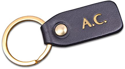 Personalisierter Schlüsselanhänger aus Leder, perfektes Geschenk mit handgefertigtem Monogramm in Frankreich (Schwarz)