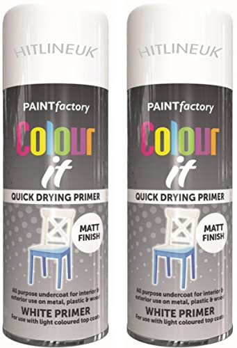 2 x 400ML White Primer Spray Paint Metal Plastic Wood Paint MATT Finish Quick Drying Primer All Purpose Primer for Interior and Exterior