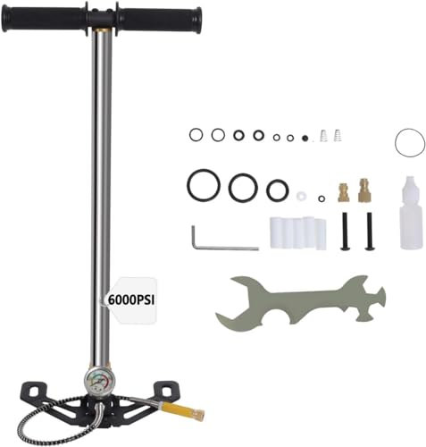 Poweka Pompe à étrier de remplissage de fusil à air comprimé, pompe manuelle haute pression 3 étapes 6000 PSI pour paintball, cylindre PCP et pistolets, plongée sous-marine, acier inoxydable