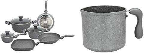 Tognana Mythos Batteria 9 Pezzi, Alluminio, Nero, 24 cm & WI75842AMNF Bollilatte Mythos, Alluminio, Grigio, 0