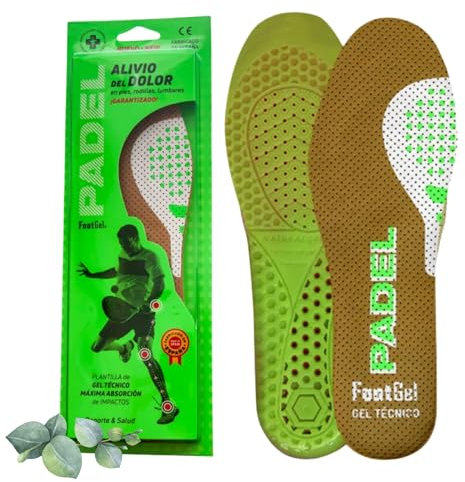 Footgel -Plantillas de Gel deportiva para Padel,Si eres jugador de pádel, protégete del riesgo de lesiones, alivia el dolor en pies, rodillas, lumbares y consigue ventaja en los partidos. (39-42)