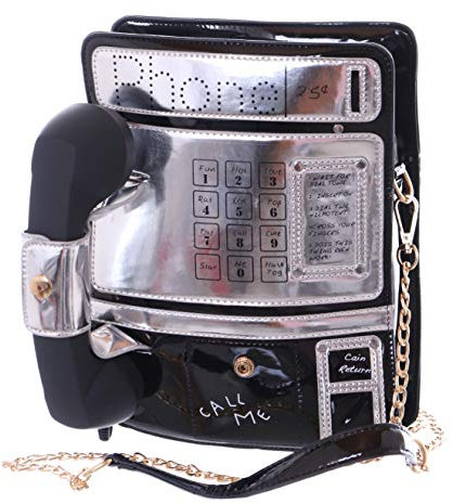 Kawaii-Story LB-6029 Münz-Telefon Form mit Hörer schwarz Lack Retro Kult Party Umhänge Damen Tasche