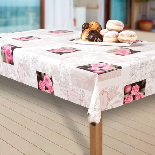 laro Wachstuch-Tischdecke Abwaschbar Garten-Tischdecke Wachstischdecke PVC Plastik-Tischdecken Eckig Meterware Wasserabweisend Abwischbar AQ, Muster:Blumen. Rosa. rosa/rosé, Größe:110x180 cm