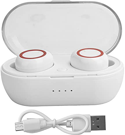 Agatige Echte kabellose Ohrhörer, Y50 Kabellose Bluetooth-Ohrhörer Stereo-Kopfhörer Bluetooth 5.0-Headset mit kabelloser Ladehülle(White red)