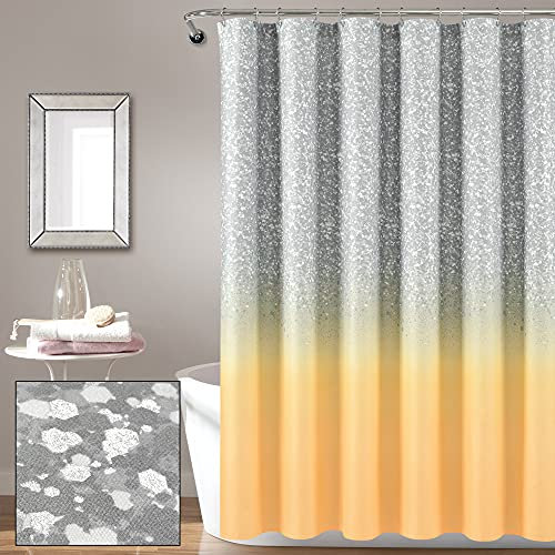 Lush Decor Duschvorhang mit Glitzer-Ombre-Metallic-Druck, 183 x 183 cm, Gelb und Grau
