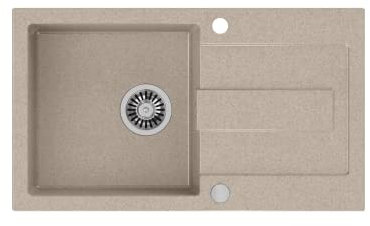 VBChome Spülbecken Beige 78 x 45 cm Granit Einzelbecken Einbauspüle Gesprenkelt Reversibel Modern Verbundspüle + Siphon Waschbecken