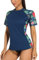 CharmLeaks Women UV Swim Shirt Short Sleeve Rashgaurd Basic Swimsuirt Shirt Bathing Suit Navy Floral XL