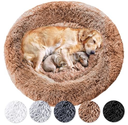 Wahre Tierliebe Hundebett Donut - Das Original - waschbar [L 100cm, braun] Hundekissen, Hundekorb, Flauschiges Hundebett für große, mittelgroße & kleine Hunde - Dog Bed