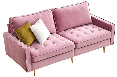 ZYLOYAL10 Modernes Sofa aus Samtstoff, 2-Sitzer 177cm Polstersofa mit Armlehnen, Modernes Samtstoff Sofa, Leicht Aufzubauen, Stabil und Pflegeleicht, Verwendung In Kleinen Wohnungen (Samt, Rosa)