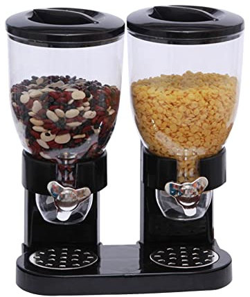 A/R Dispensador de alimentos duales, dispensador de alimentos secos, dispensador de 2 cámaras, contenedor transparente hermético, almacena granos, avena, café, frijoles y frutos secos