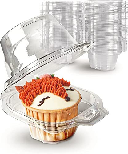 LATERN 60 Stück Klare Cupcake Boxen, 11CM Individuelle Cupcake Boxen aus Kunststoff Cupcake Halter mit hoher Kuppel Aufklappbarer Lebensmittelbehälter mit Deckel für Cupcakes Großer Muffin Salat Käse