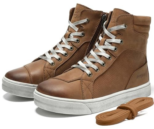 BORLENI Scarpe da moto in pelle da uomo, stivali da moto retrò, scarpe da ginnastica da moto traspiranti casual, cerniera del cambio, suola antiscivolo (marrone, 40)