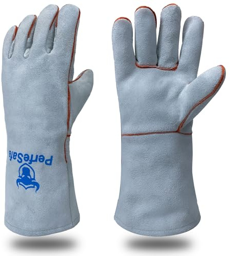 PerfeSafe Welding Gloves 14 Inches, Heat Resistant 932℉ Leather Welding Gloves for MIG, TIG, Stick, Long Sleeve Grill Gloves for Welding, Fireplace, BBQ, Oven, Furnace, Wood Stove, Animal Handling