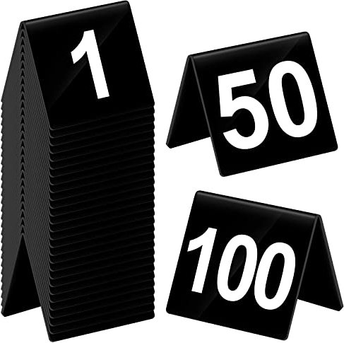 Tuanse Acryl-Tischnummern 1–100, doppelseitig, minimalistisch, für Restaurant, Hochzeit, Tischzelt, Karten für Party, Event, Bankette, Hochzeitsempfang, 6,3 x 5,1 x 4,1 cm (weiße Zahl), 100 Stück
