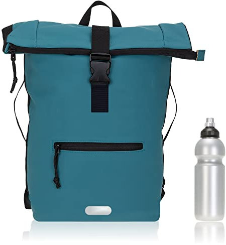 Elephant Rucksack Herren Plane Time Bag Kurierrucksack Roll-Top Fahrradrucksack Sport Fitness Damen 23 Liter A4 12821 + Flasche (12825 Petrol Uni)