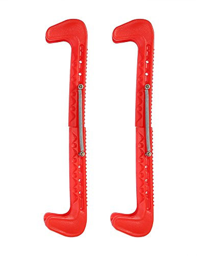 Kunststoff-Eishockey-Schlittschuh-Klingenschutzabdeckungen,plplaaoo Eishockey Schlittschuhe Kufenschoner, 1 Paar optionale Schlittschuh-Schutzvorrichtungen in 7 Farben, mit Verstellbarer Feder(rot)