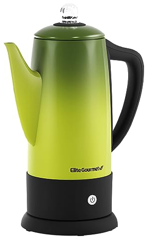 Elite Gourmet EC812G - Perilla de café eléctrica vintage de los años 50, perilla de progreso de la preparación transparente, mango de tacto frío, servicio sin cable, 12 tazas, verde retro