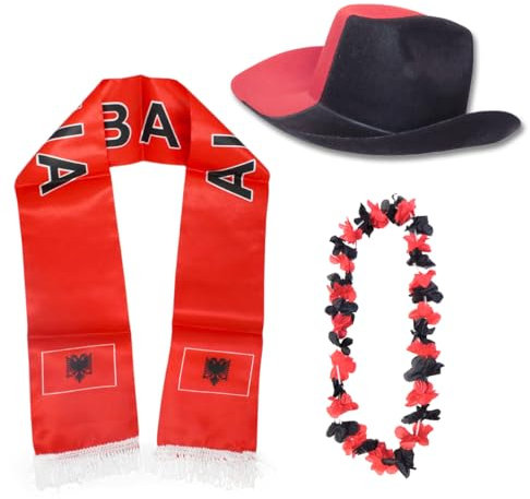 Sonia Originelli Fanset Fanartikel Fanhut Blumenkette Fanschal WM EM Farbe: Albanien
