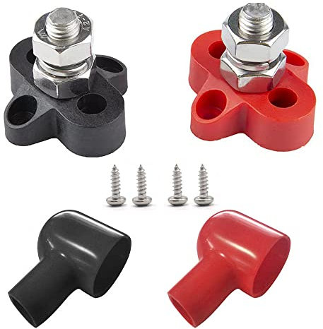 Hsthe Sea 1Pair M8 Wiring Nut 48V Battery Power Terminal Block Bus Bar Terminal Block with Rubber Cover for Auto Truck RV Boat