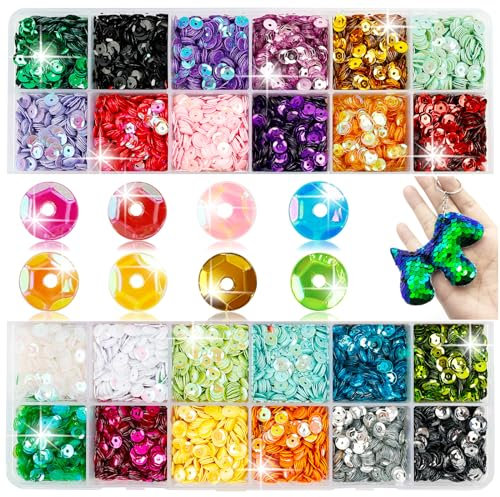 24 Colori Paillettes per Decorazioni 21600 Pz, 5mm Glitter Paillettes per Cucire con Scatola, Paillettes colorate per Cucire Glue On Thread, Craft Glitter Set per FAI DA TE Artigianato Fabbricazione