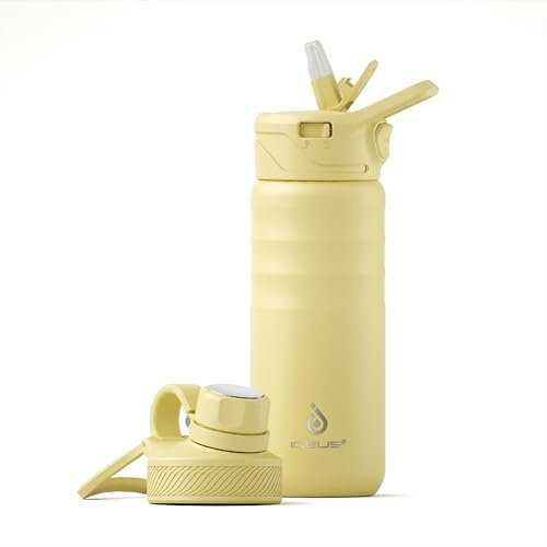 IDEUS Vakuumisolierte Wasserflasche, 18oz (540 ml) Edelstahl Doppelwand Flasche Metall Sport Kantine mit auslaufsicherem Schraubverschluss (Hellgelb)