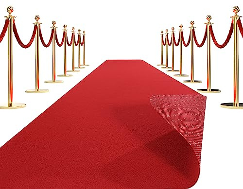 HOMBYS Teppichläufer, extra dick, 350 g/m², für Partys und Veranstaltungen, 0,8 x 6,1 m, kein Klebeband erforderlich, rutschfester roter Gang-Teppich für Party, Hochzeit, Flur, Oscars,