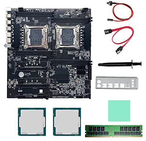 Dunlea X99 Dual CPU Motherboard Computer Motherboard +2XE5 2630 V3 CPU+DDR4 4G RECC RAM+SATA Cable+Thermal Pad LGA 2011 PCI-E16X 8XDDR4 Slot X99 X8