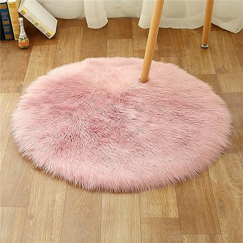 Tomifine Tapis Faux en Peau de Mouton Soft Rond Imitation Toison Moquette Fluffy Longhair Décoratif Coussin pour Maison, Salon, Ccanapé, Chambre à Coucher (30 cm,Rose Clair)