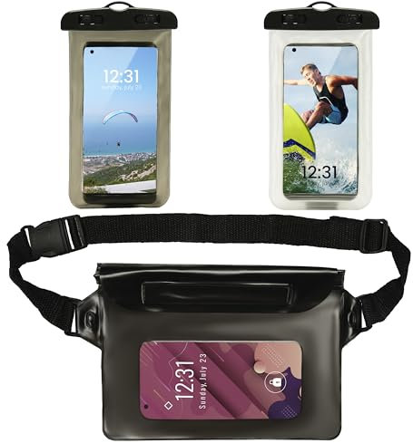 BELLE VOUS Lot de 2 Pochette Etanche Smartphone & Sac avec Sangles - Etui Etanche Telephone Portable Universel - Poche Etanche Telephone pour Natation, Canoé, Plage, Randonnée & Pêche