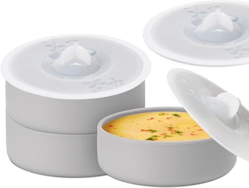 Silikon-Eier-Pochierbecher mit Deckel, 3er-Set, Eierpochierbecher für Mikrowelle, Eierkochen, Toaster, Ofen, Luftfritteuse, Eierform, antihaftbeschichtet, pochiert, Grau
