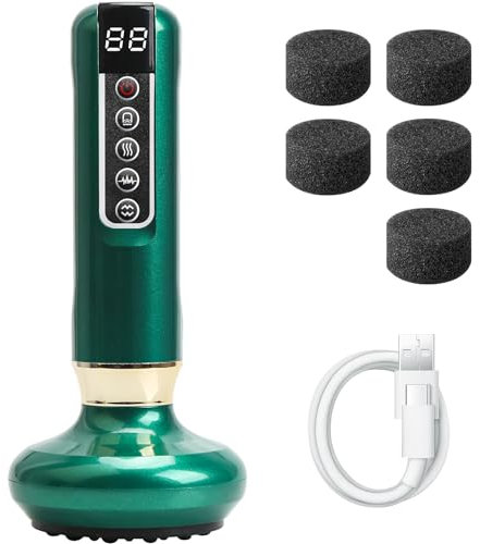 GiReich Masseur de Mise Électrique Gua Sha, Outil de Thérapie de Ventouses Rechargeable Portatif à 12 Vitesses avec Chaleur, pour le Dos, Soulagement de la Douleur, Désintoxication du Corps