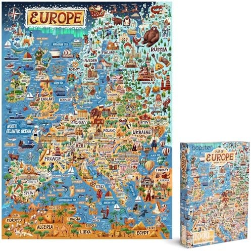 Jigsaw Puzzles Age 12+ For Adults 1000 Piece Map Of Europe Puzzle - European Jigsaw 1000 Piece Jigsaw Puzzles For Adults And Kids - Geography Gifts by bopster