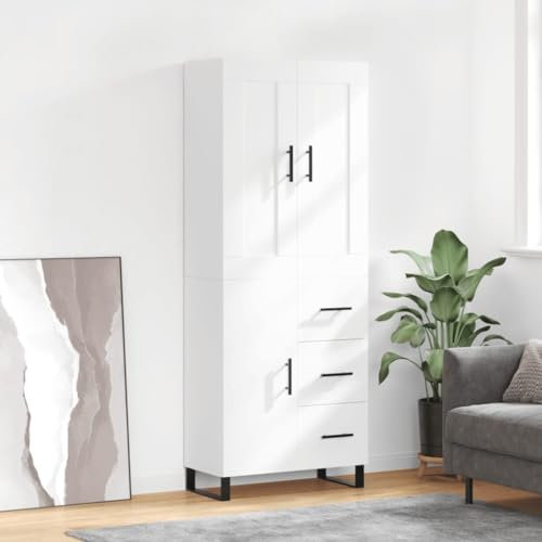 CIADAZ Highboard Weiß 69,5x34x180 cm Holzwerkstoff, Sideboard Wohnzimmer, Schlafzimmer Kommode, Bücherschrank, Wohnzimmerschrank, Hochschrank, Wohnschrank - 3199833