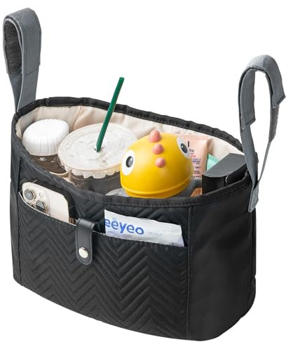 Longomat Universeller Kinderwagen-Organizer mit Anti-Rutsch-Design, 8 Fächer, kompatibel mit Uppababy, Baby-Jogger, Britax, BOB, Regenschirm und Haustier-Kinderwagen, Schwarz