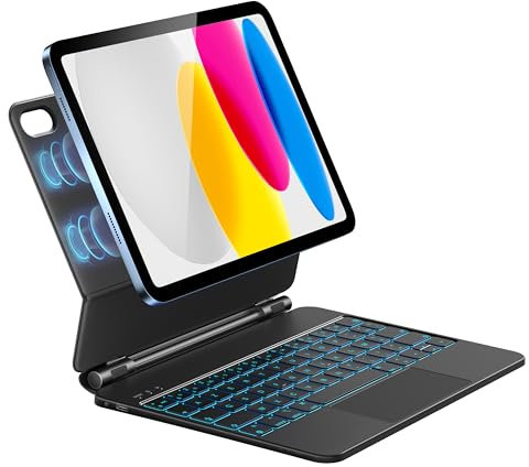 HOU Tastatur für iPad 10. Generation mit Multi-Touch Trackpad, wiederaufladbar, Hintergrundbeleuchtung in 7 Farben, Bluetooth-Tastatur für iPad 10. Generation 2022, 10,9 Zoll, AZERTY, Schwarz
