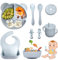 Bizcasa Vajilla Bebe Silicona, 9 Piezas Vajilla de Silicona para Bebés Antideslizante, Con Plato Cuenco Babero Taza, Vajilla de aprendizaje para comer destete, Sin BPA (Gris)