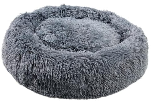 MEDISAFETY Hundebett Milou Haustierkissen für Hunde und Katzen besonders Flauschiges Haustiersofa Kuschelinsel rund 50-80cm in hellgrau, dunkelgrau, beige, braun, Farbe:XL - Dunkelgrau