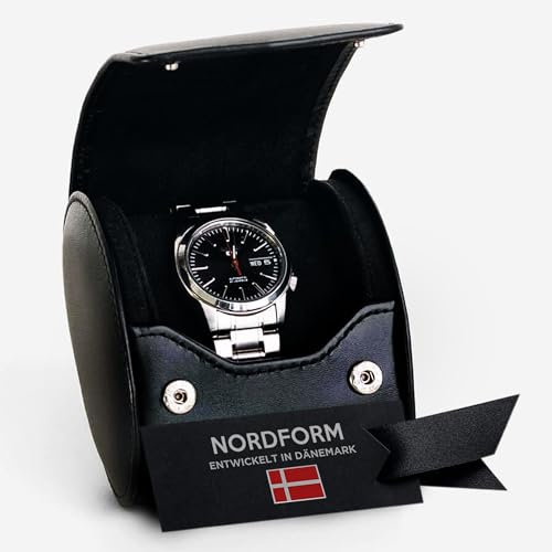 Nordform Grail Uhrenrolle - Leder Uhrenetui für 1 Uhr - Premium Uhrenaufbewahrungsrolle für Männer - Reise-Uhrenbox mit gepolstertem Schutz - Uhren-Organizer für Schmuck und Smartwatches (Schwarz)