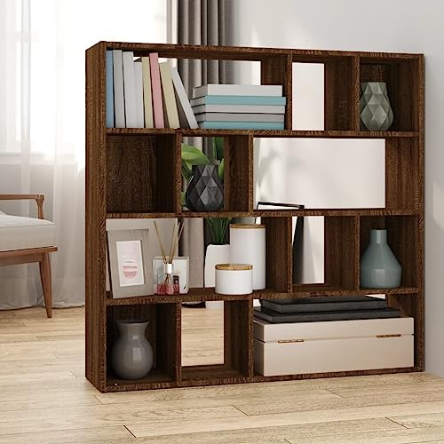 Bücherregal/Paravent Raumteiler - Raumteiler Paneele - Trennwand - Paravent Fertig Braun Eichen-Optik 105x24x102 cm