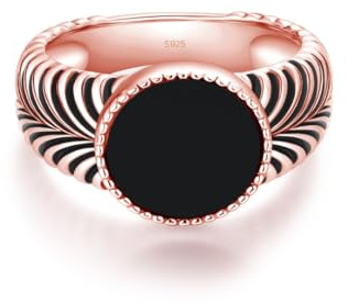 Eleganter Herrenring aus 925 Sterling Silber mit Schwarzem Stein – Massiver Silberring für Männer – Klassisches Design, Hochglanzpoliert – Schmuck für Herren in Silber und Rosegold