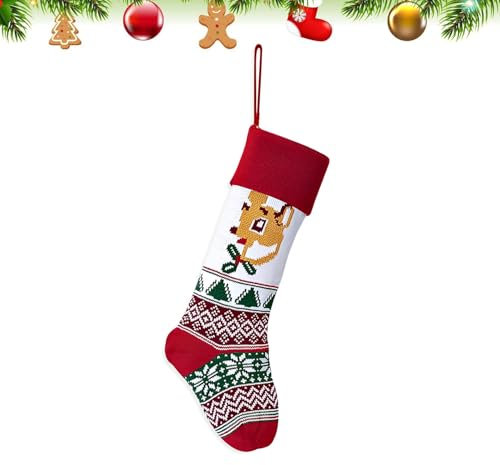 HIENAJ Strick-Weihnachtsstrümpfe, große Weihnachtsstrümpfe, Vintage-Stricksocke, Hirsch, Elch, Strümpfe für Weihnachten, Party, Dekoration, Weihnachtsstrümpfe, für Familie, Weihnachtsbaum, Kamin,
